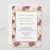 Invitation Fleurs Crème Rouges Mariage (Devant)