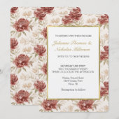 Invitation Fleurs Crème Rouges Mariage (Devant / Derrière)