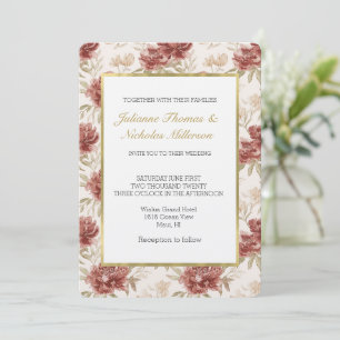 Invitation Fleurs Crème Rouges Mariage