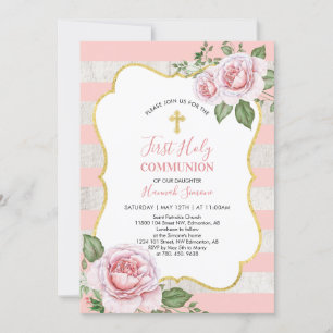 Invitation Fleurs & Croix   Première Sainte Communion de la F