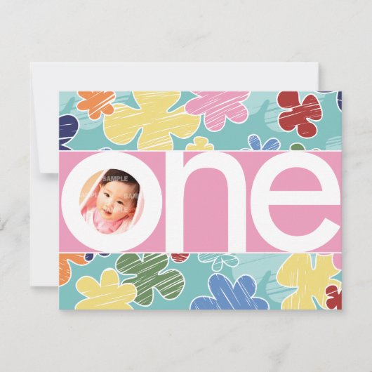 Invitation Fleurs croquantes Premier Anniversaire rose (Devant)