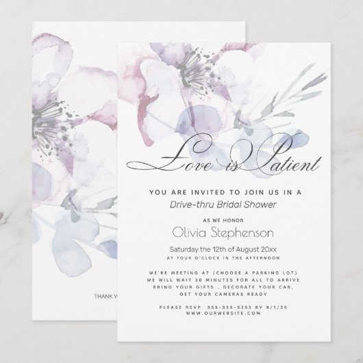 Invitation Fleurs d'amour patient Mariage Drive Thru (Devant / Derrière)