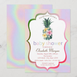 Invitation Fleurs d'ananas Baby shower holographique