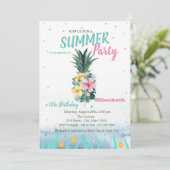 Invitation Fleurs d'ananas Coquillages fête d'anniversaire (Debout devant)
