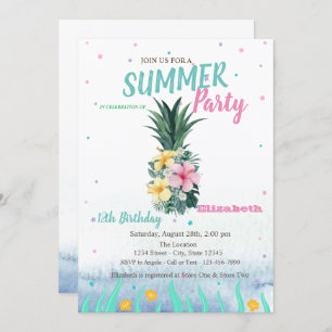 Invitation Fleurs d'ananas Coquillages fête d'anniversaire
