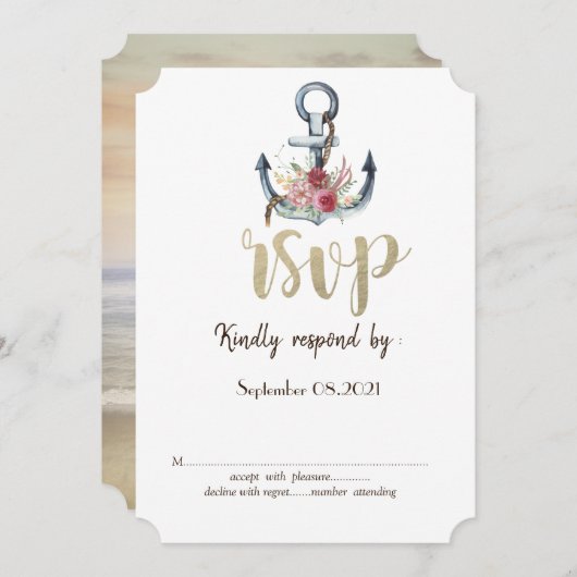 Invitation Fleurs d'ancre à l'aquarelle Réponse nautique RSVP (Devant / Derrière)