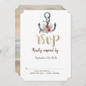 Invitation Fleurs d'ancre à l'aquarelle RSVP nautique (Devant / Derrière)