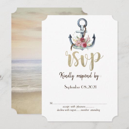 Invitation Fleurs d'ancre à l'aquarelle Thème nautique RSVP  (Devant / Derrière)