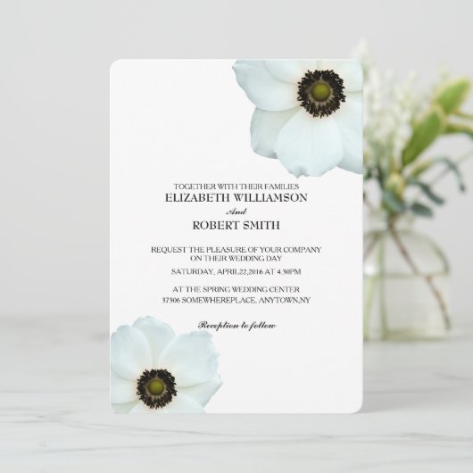 Invitation Fleurs d'anémones blanches noires (Debout devant)