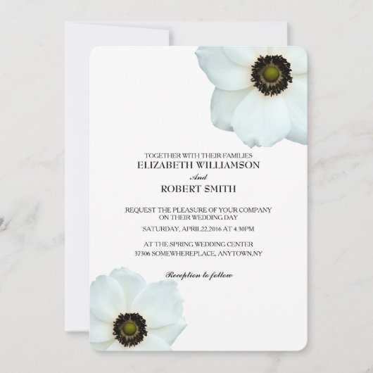 Invitation Fleurs d'anémones blanches noires (Devant)