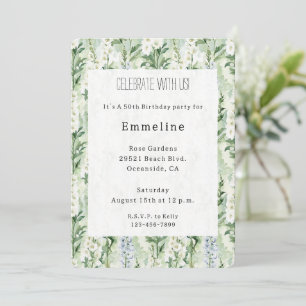 Invitation Fleurs d'anniversaire de Delphinium blanc lavande