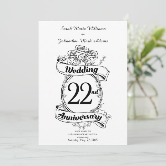 Invitation Fleurs d'anniversaire de mariage 22 ans (Debout devant)