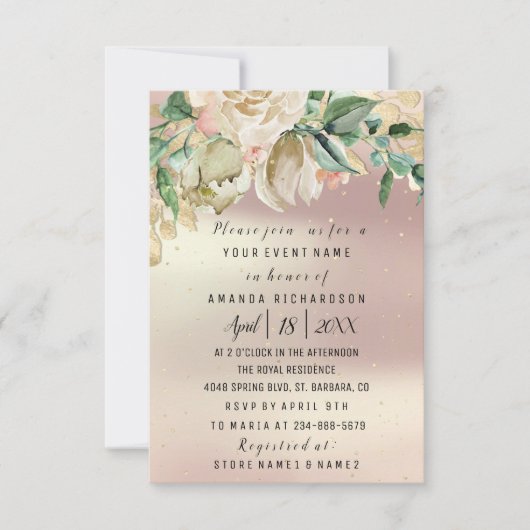 Invitation Fleurs d'anniversaire de mariage rose gold aquarel (Devant)
