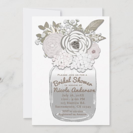Invitation Fleurs dans un pot Mason Rustique Fleurs de mariag (Devant)