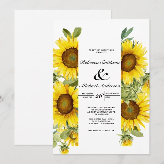 Invitation fleurs d'aquarelle (Devant / Derrière)