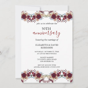 Invitation fleurs d'aquarelle 50e anniversaire de mariage