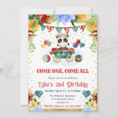 Invitation Fleurs d'aquarelle Anniversaire de enfant Panda (Devant)