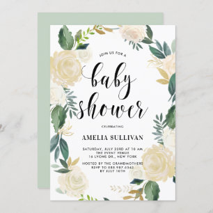 Invitation Fleurs d'aquarelle avec Baby showers de Parties sc