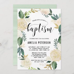 Invitation Fleurs d'aquarelle avec Parties scintillant d'or B