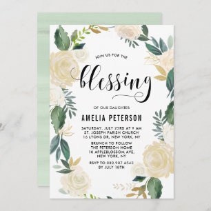 Invitation Fleurs d'aquarelle avec Parties scintillant d'or B