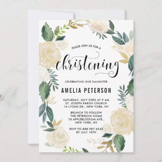 Invitation Fleurs d'aquarelle avec Parties scintillant d'or C (Devant)