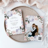 Invitation Fleurs d'aquarelle avec photo et Mariage de code Q
