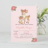 Invitation Fleurs d'aquarelle Baby shower de cerfs de bébés (Debout devant)
