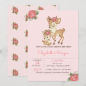 Invitation Fleurs d'aquarelle Baby shower de cerfs de bébés (Devant / Derrière)