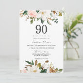 Invitation Fleurs d'aquarelle blanc et blanc 90e anniversaire (Debout devant)