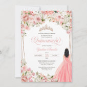 Invitation Fleurs d'aquarelle blanc rose pâle Quinceañera (Devant)