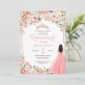 Invitation Fleurs d'aquarelle blanc rose pâle Quinceañera (Debout devant)
