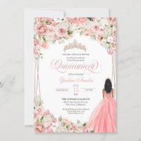 Fleurs d'aquarelle blanche rose pâle Quinceañera I