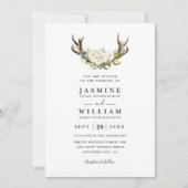 Invitation Fleurs d'aquarelle blanches Cerfs QR Code Mariage (Devant)