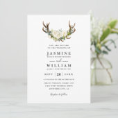 Invitation Fleurs d'aquarelle blanches Cerfs QR Code Mariage (Debout devant)