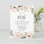 Invitation Fleurs d'aquarelle bleu 100e fête d'anniversaire (Debout devant)