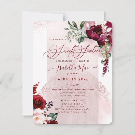 Invitation Fleurs d'aquarelle bleu doux 16 (Dos)