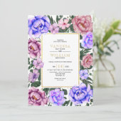 Invitation Fleurs d'aquarelle bleu et rose printemps mariage (Debout devant)