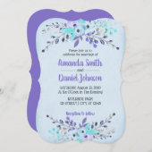 Invitation Fleurs d'aquarelle bleu et violet Roses (Devant / Derrière)