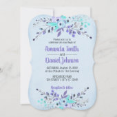 Invitation Fleurs d'aquarelle bleu et violet Roses (Devant)