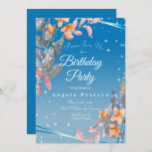 Invitation Fleurs d'aquarelle bleu Heather (Devant / Derrière)