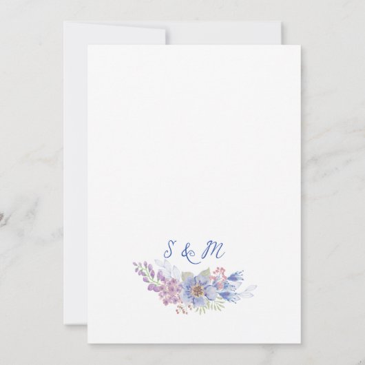 Invitation Fleurs d'aquarelle bleu pâle Mariage (Dos)