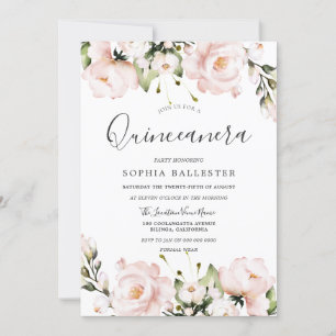 Invitation Fleurs d'aquarelle bleu Quinceanera 15e partie