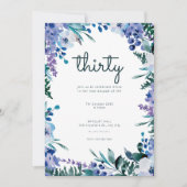 Invitation Fleurs d'aquarelle bleu violet 30e anniversaire (Devant)