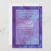Invitation Fleurs d'aquarelle bleu violet bat mitzvah (Devant)
