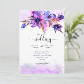 Invitation Fleurs d'aquarelle bleu violet mariage modèle (Debout devant)
