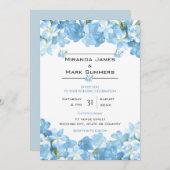 Invitation Fleurs d'aquarelle bleue Mariage élégant (Devant / Derrière)