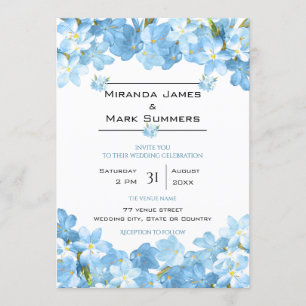 Invitation Fleurs d'aquarelle bleue Mariage élégant