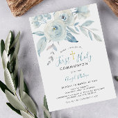 Invitation Fleurs d'aquarelle bleue première communion sainte