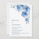 Invitation Fleurs d'aquarelle bleues sur une arche blanche (Devant)