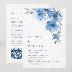 Invitation Fleurs d'aquarelle bleues sur une arche blanche